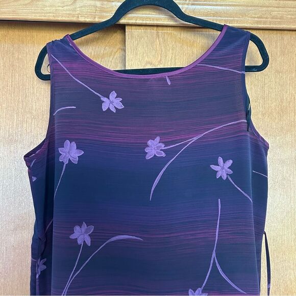 Vintage Norton McNaughton Purple Floral Stripe Maxi Satin Dress Medium Petite - Picture 7 of 7